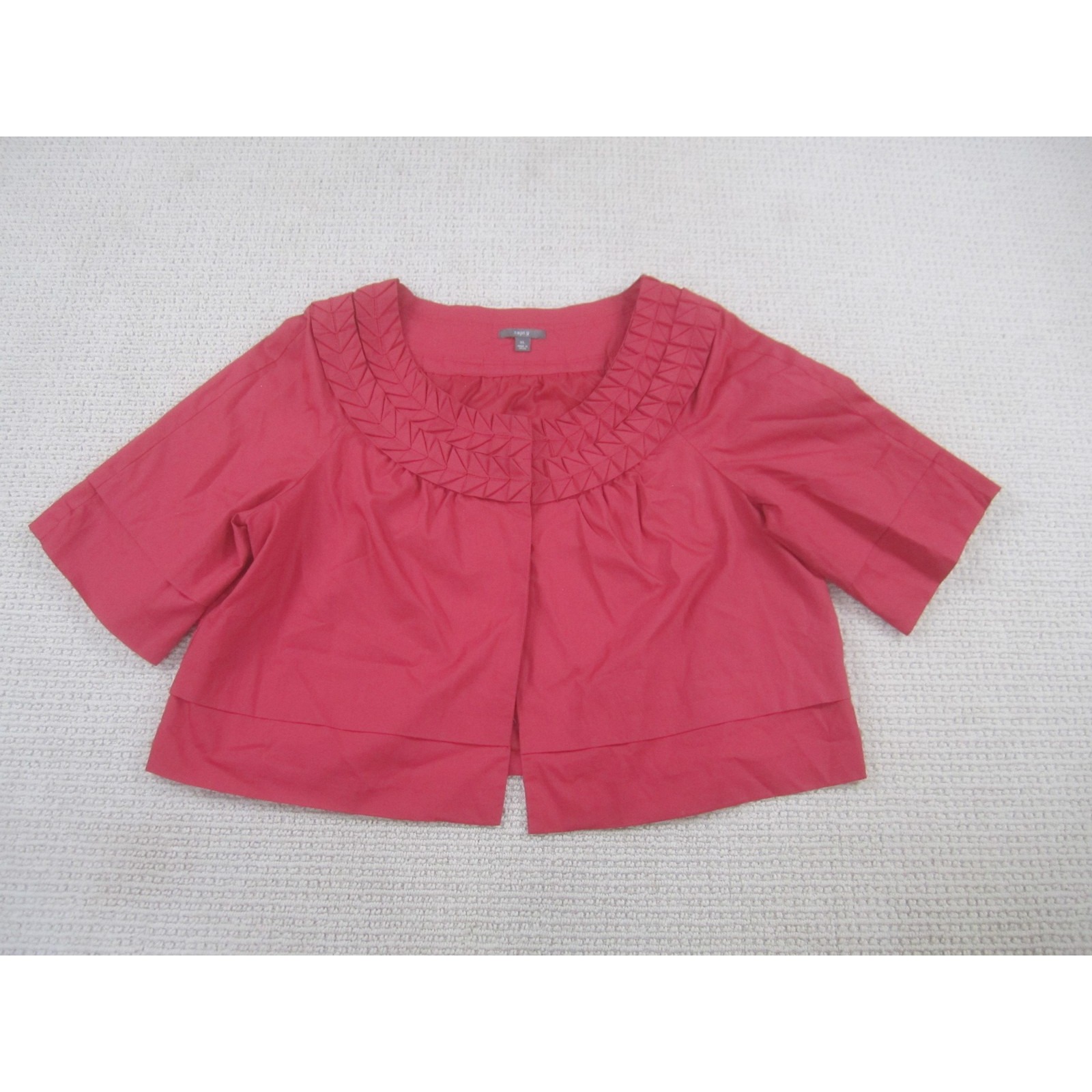Apt. 9 Jacket Womens Xl Red Short Sleeve Cropped Swing Open Front Lined Pintuck